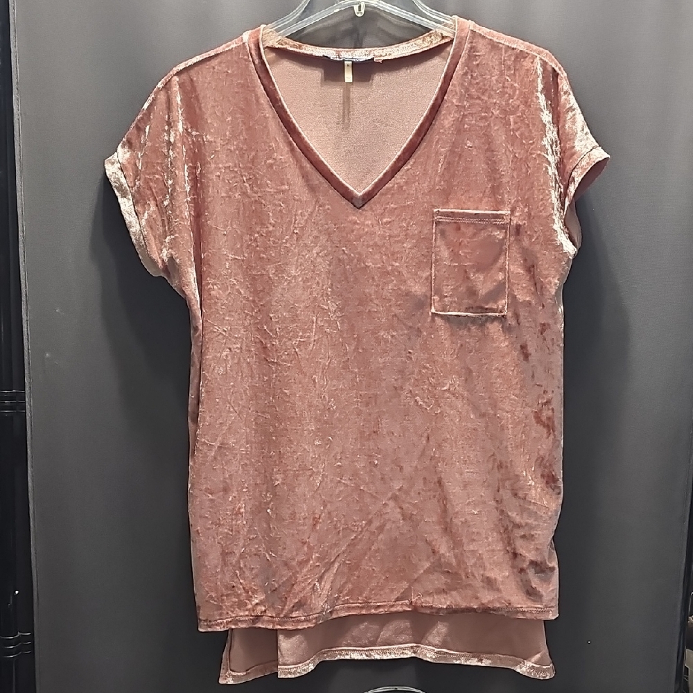 BluHeaven Pink Crushed Velvet V-Neck Short Sleeve